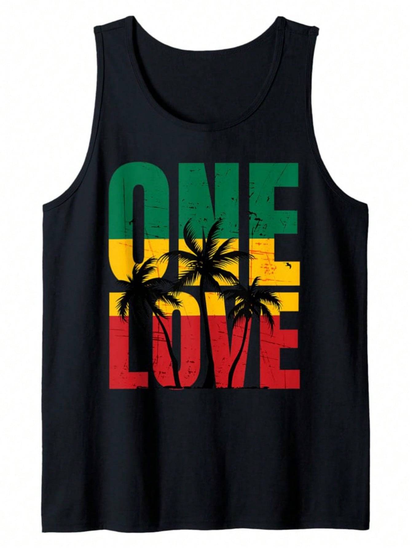 Men’s Sleeveless Tank Top Cotton Round Neck Beach Print Loose Fit for Gym & Outdoor