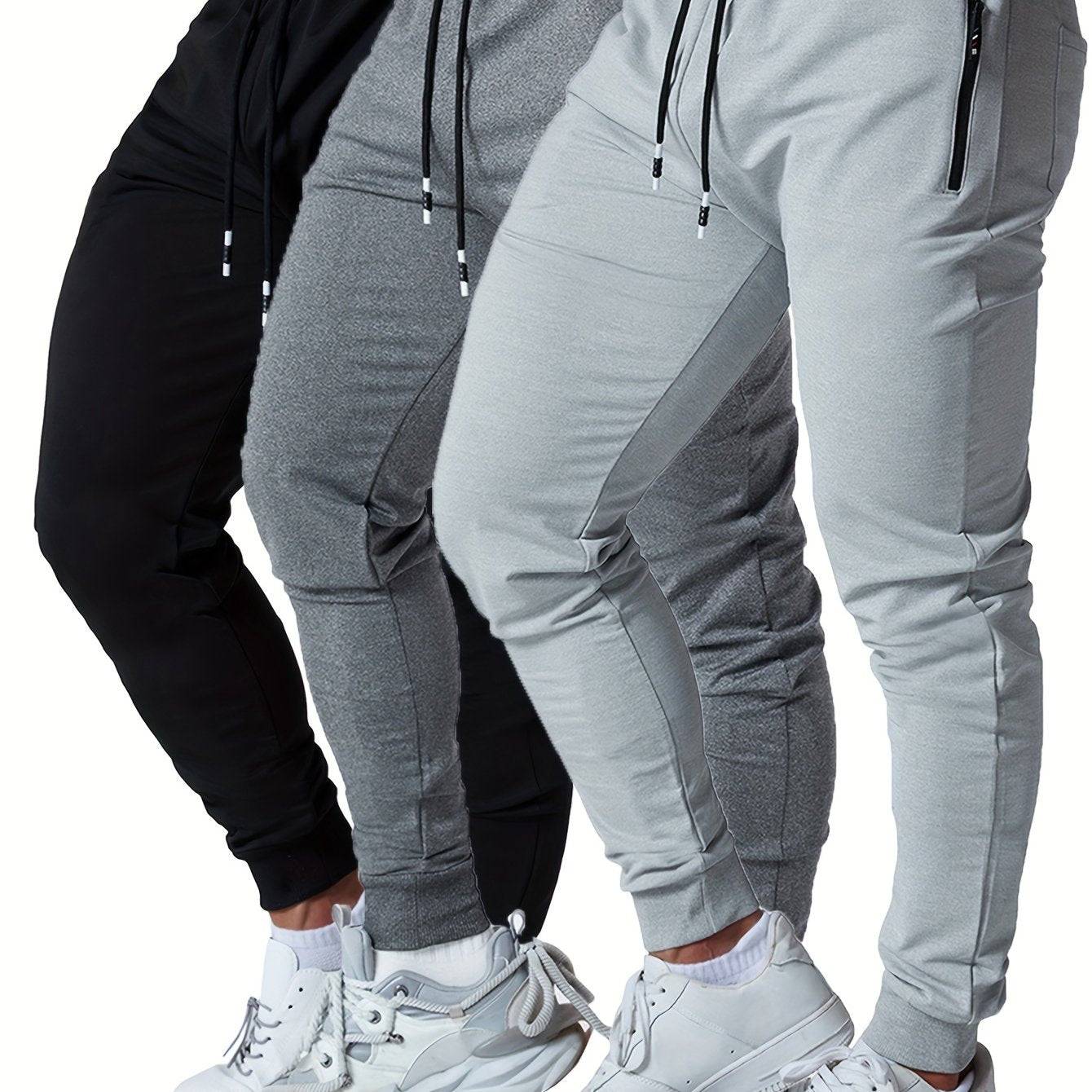 3-Pack Men’s Athletic Jogger Pants Tapered Sweatpants with Zipper Pockets for Workout, Running & Jogging
