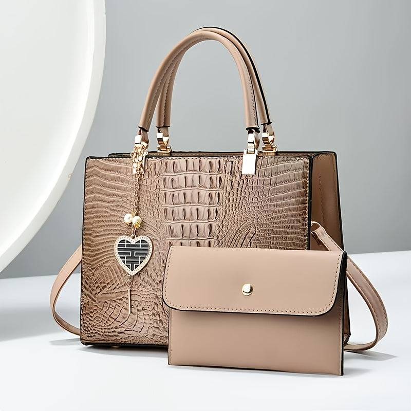 Women's Crocodile Pattern Shoulder Bag Elegant Faux Leather Messenger Purse for Daily & Evening Use