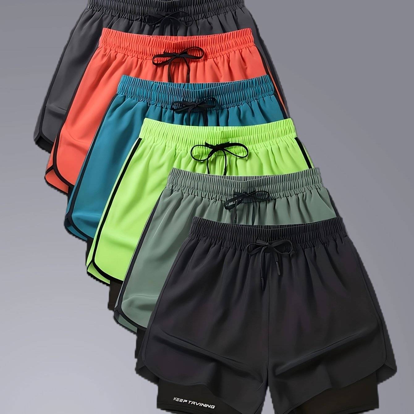 6pcs Men’s Summer Sports Shorts – Quick-Dry Running & Training Shorts with Inner Lining, 3/4 Length Two-in-One Design