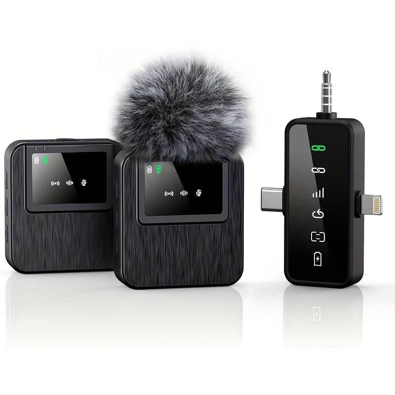 3-in-1 Wireless Lavalier Microphone for iPhone, Android and Camera, Mini Mic with 328ft Transmission and 18H Battery Life for Vlogs and Interviews