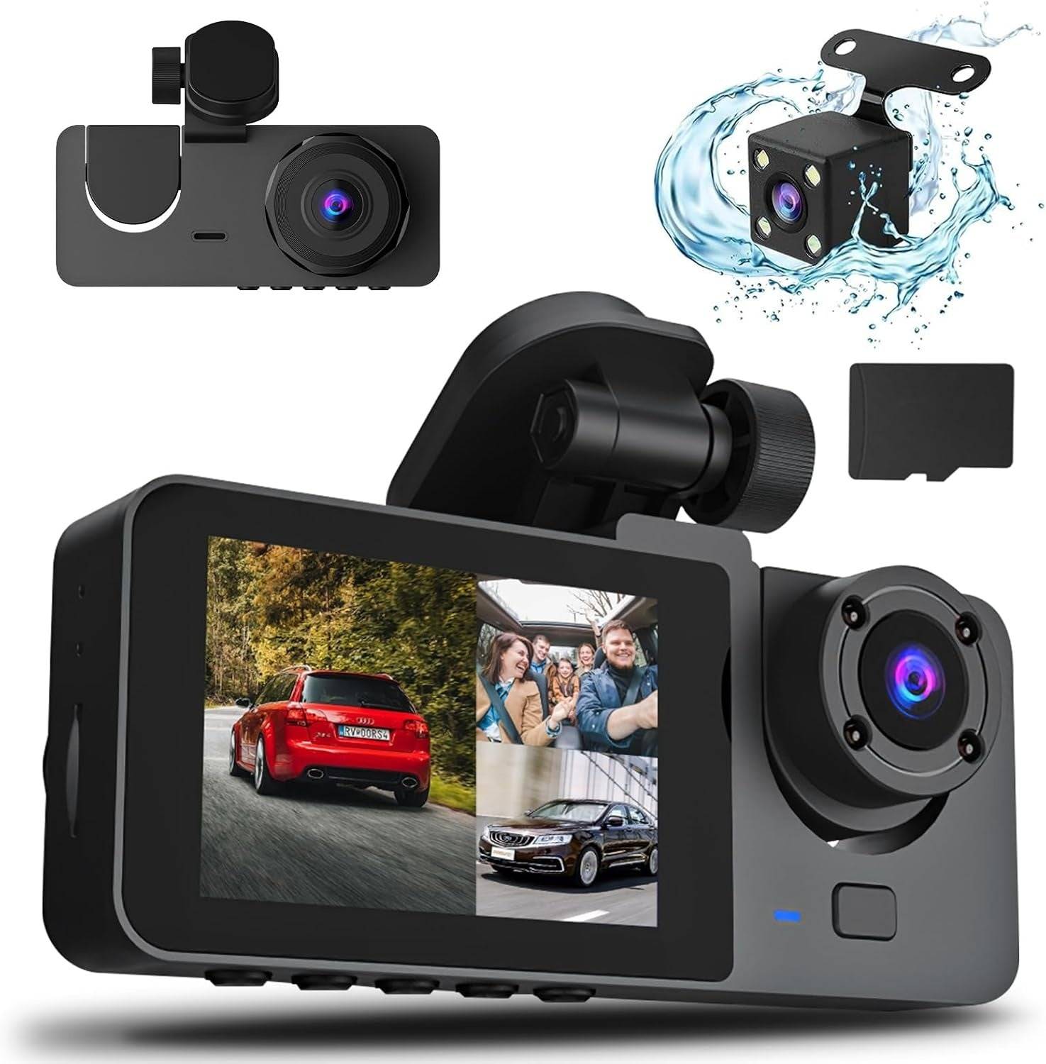 3 Channel 1080P Dash Cam with Front Rear Interior Views