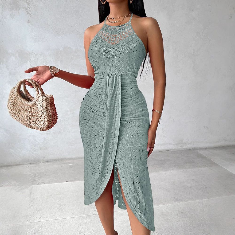 Halter Sleeveless Dress Asymmetric Street Midi Hip Hop Style