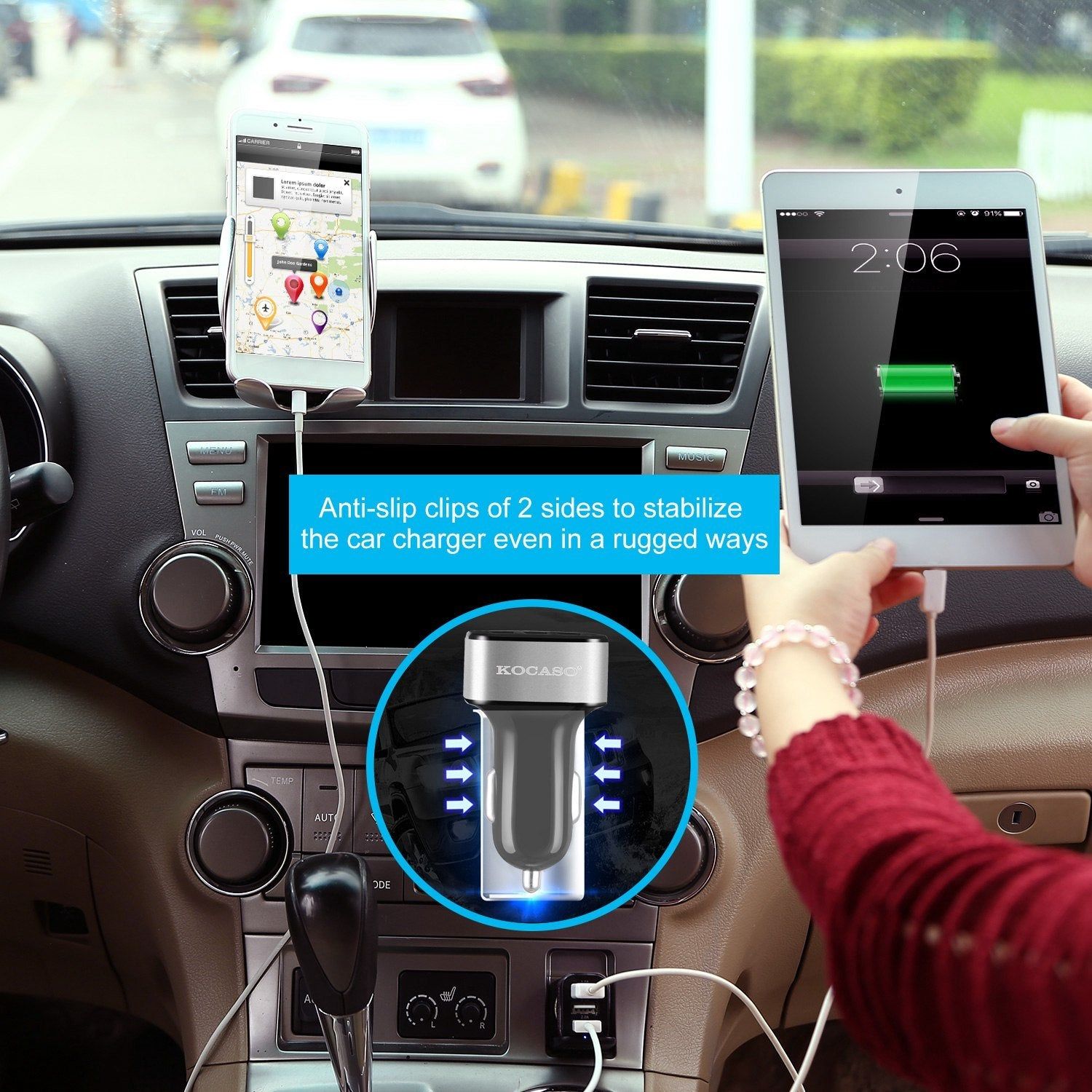 3 Port USB Car Charger 30W 5.5A Fast Charging Adapter