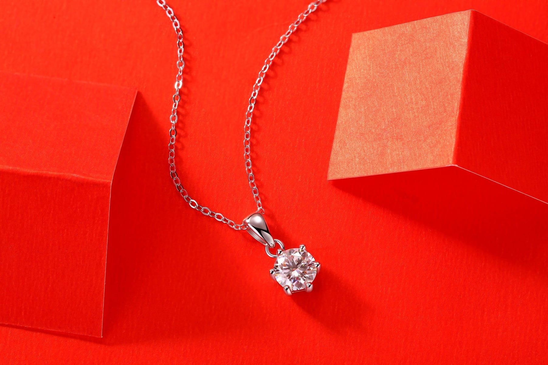 Moissanite Pendant Necklace in Sterling Silver 40cm