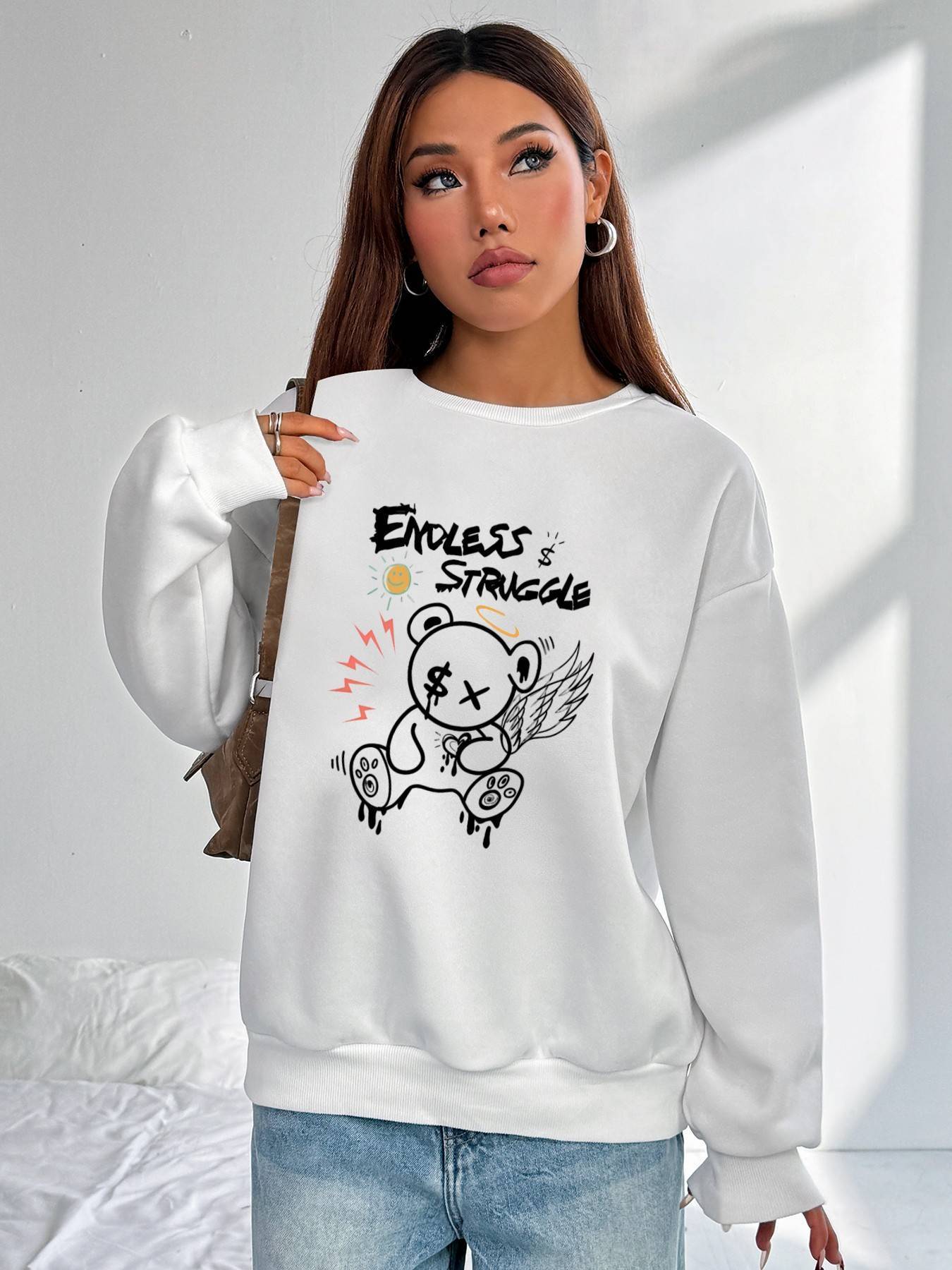 Women Sweatshirts Long Sleeve Crew Neck with Pockets
