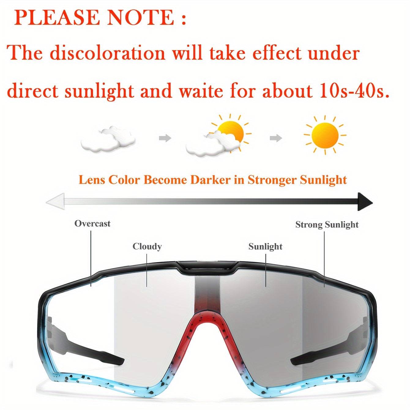 Unisex Color-Changing Cycling Glasses, Sporty PC Frame with Anti-Glare Auto-Tint TAC Lenses, Lightweight and Comfortable, Includes Hard Case