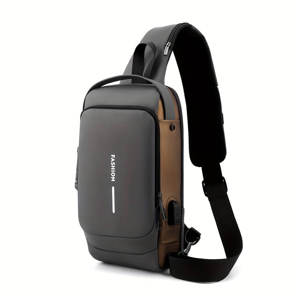 Men's anti-theft chest bag with password lock, crossbody design, multiple compartments, for commuting and travel