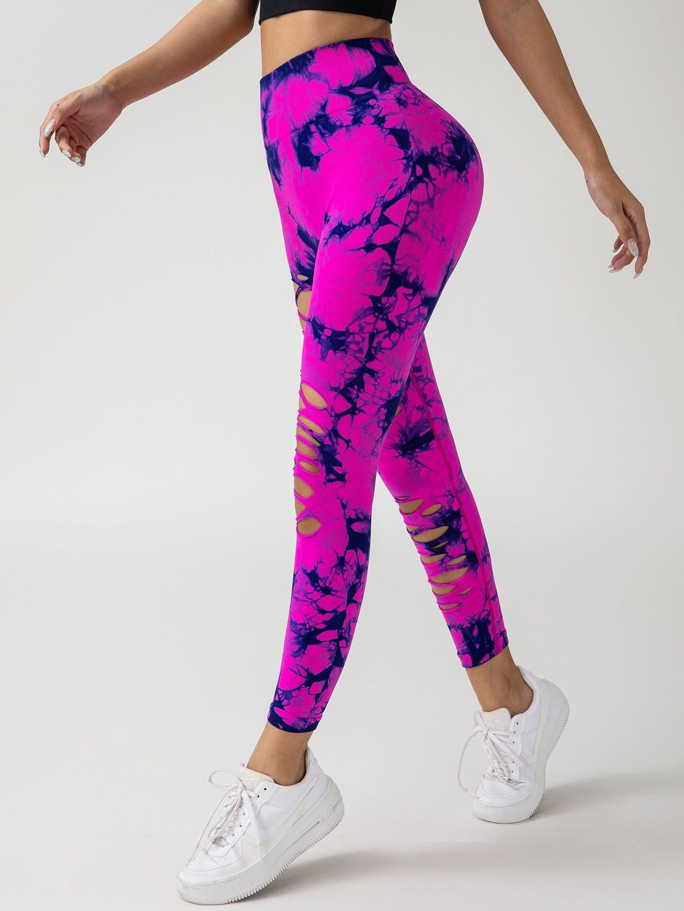 Tie Dye Yoga Pants High Waist Hollow Out Tummy Control