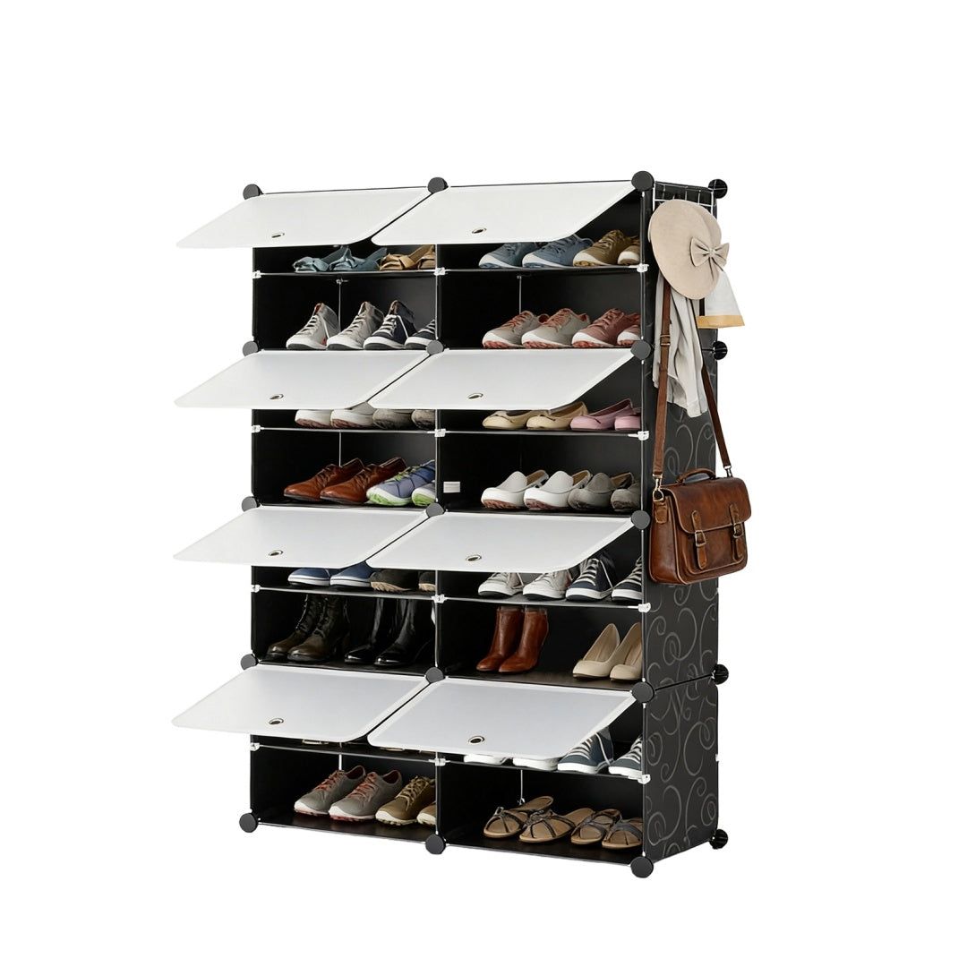 8 Tier Stackable Shoe Rack Cabinet with Doors