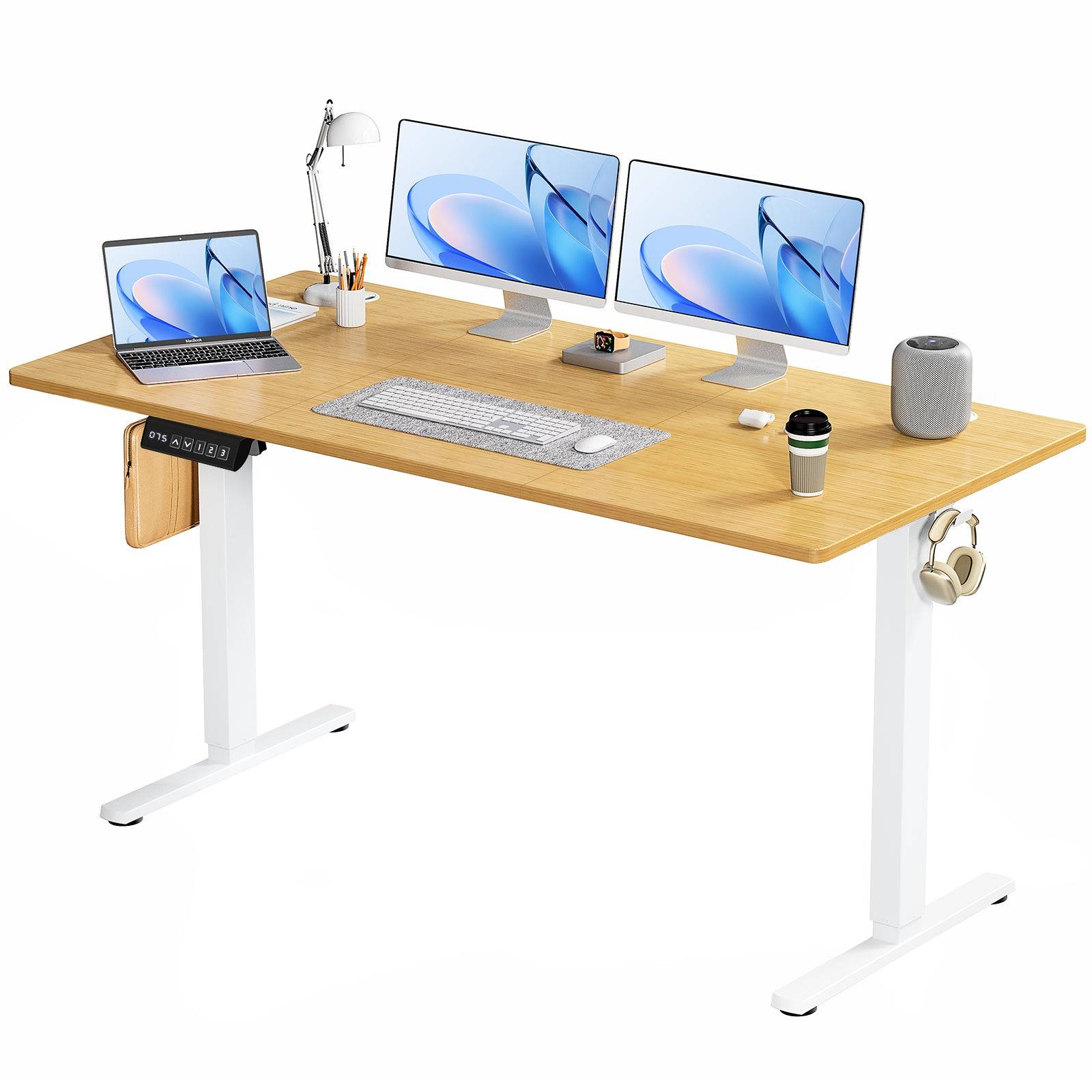 Electric Adjustable Standing Desk With Hooks And Cable Port