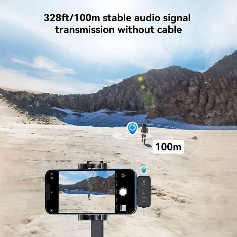 3-in-1 Wireless Lavalier Microphone for iPhone, Android and Camera, Mini Mic with 328ft Transmission and 18H Battery Life for Vlogs and Interviews