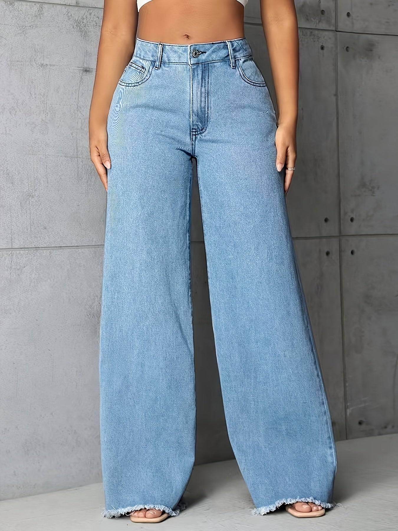 Women’s Low-Rise Wide-Leg Jeans Raw Hem Baggy Denim Pants Casual Loose Fit Boyfriend Style