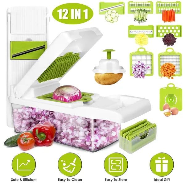 Vegetable Chopper 12 in 1 Set with Container and Blades