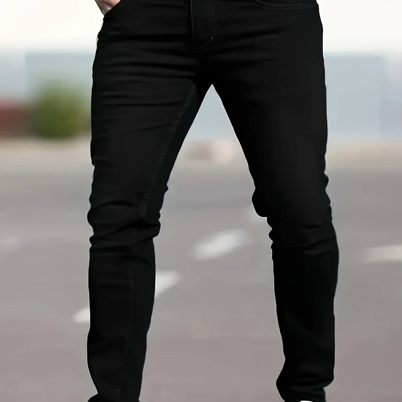 Men’s Casual Slim Fit Jeans Solid Color Denim Pants for Everyday Wear Modern Style Comfortable Trousers