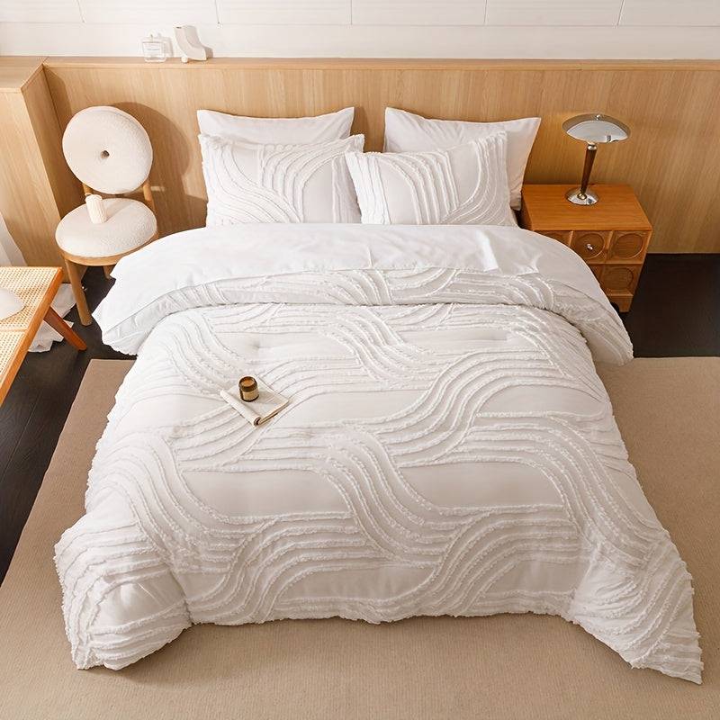 Boho Tufted Velvet Quilt Set – 2/3-Piece Microfiber Comforter & Pillowcases for Queen/King Bed