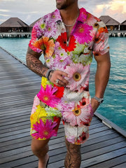 Floral Polo Shirt Suit Lapel Short Sleeve Shorts - PMMNAPOLES