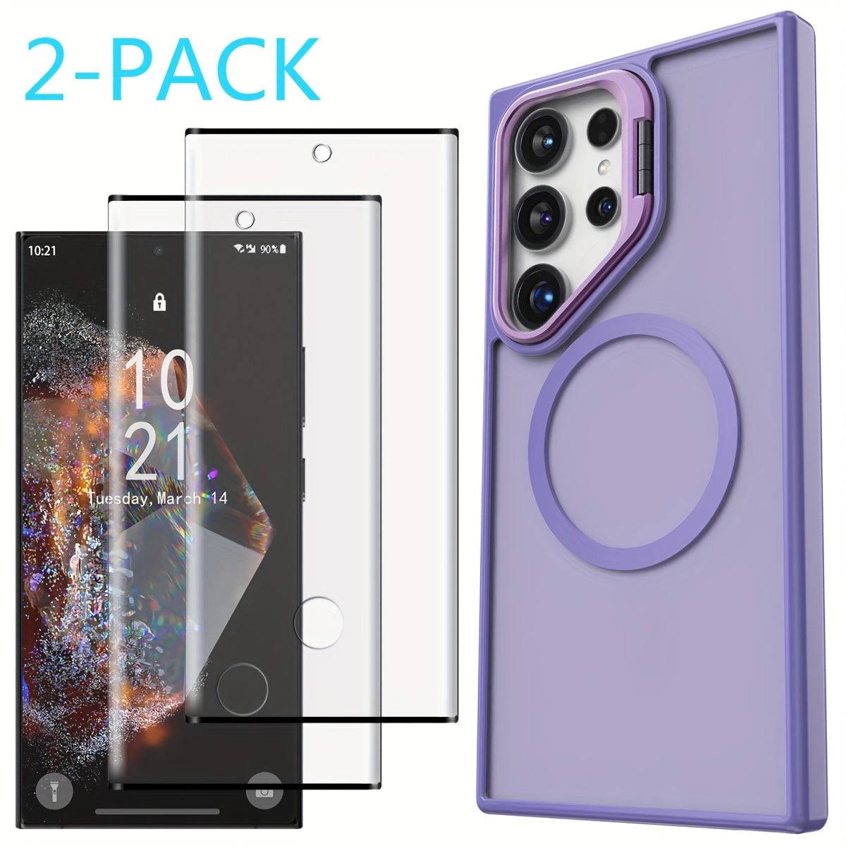 Magnetic Clear Case for Samsung Galaxy S24/S24+/S24 Ultra/FE, Shockproof Slim Bumper Cover with Kickstand and 2 Tempered Glass Protectors