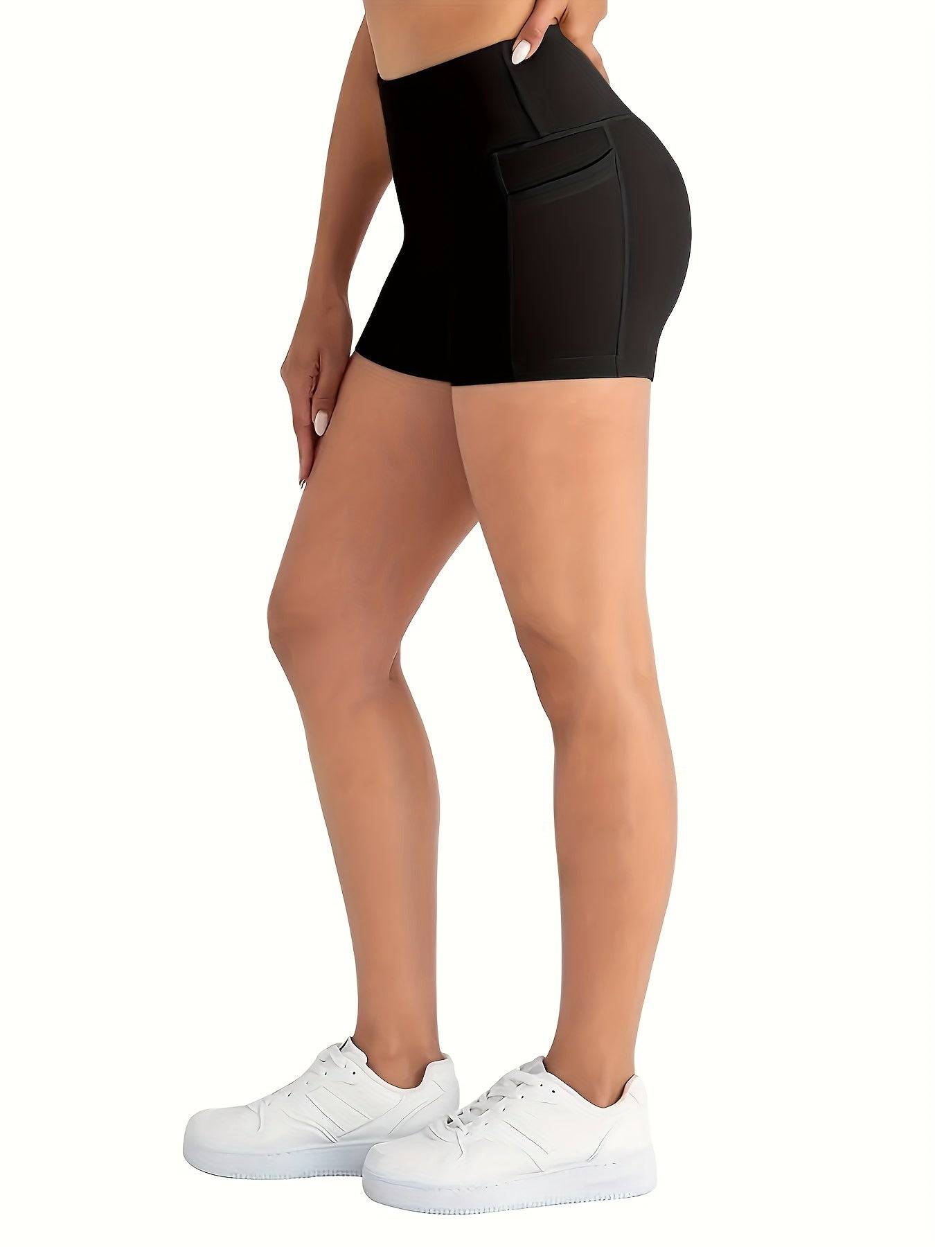 3-Pack Women’s High-Waist Workout Shorts with Pockets, Breathable Stretch Fabric, Non-See-Through Tight Fit for Running & Fitness
