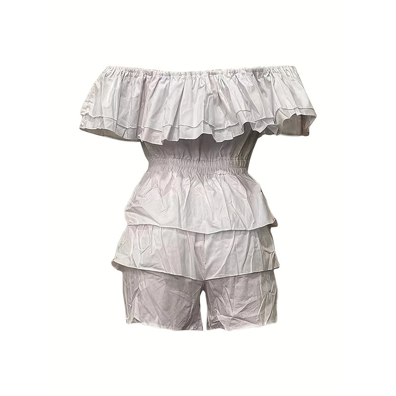 Off Shoulder Summer Romper With Ruffle Detail For Women