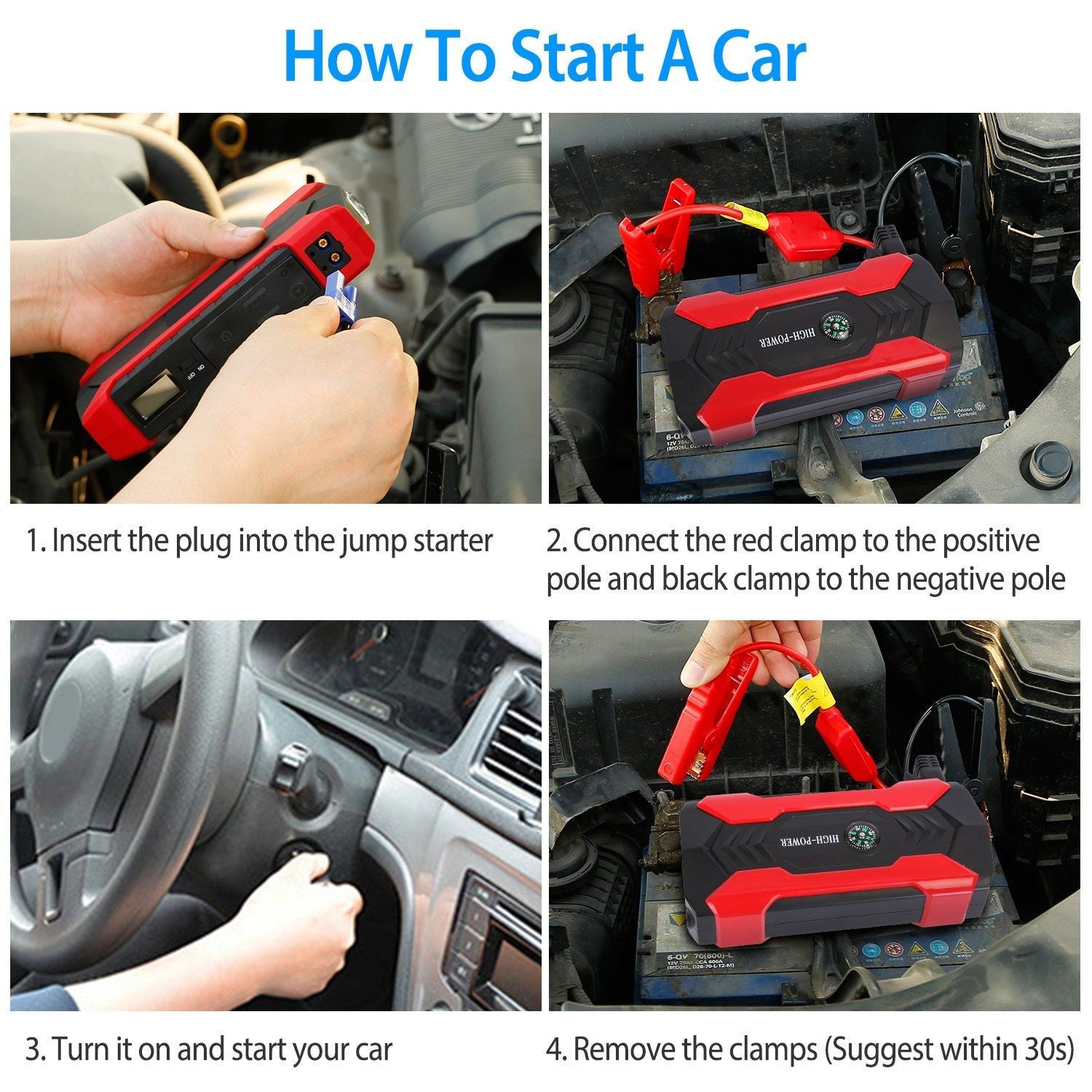 800A 28000mAh Car Jump Starter With LED And USB Power