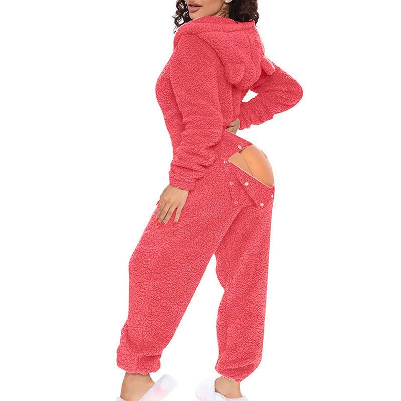 Tracksuit Women Plush Hooded Zip Up Set for Winter