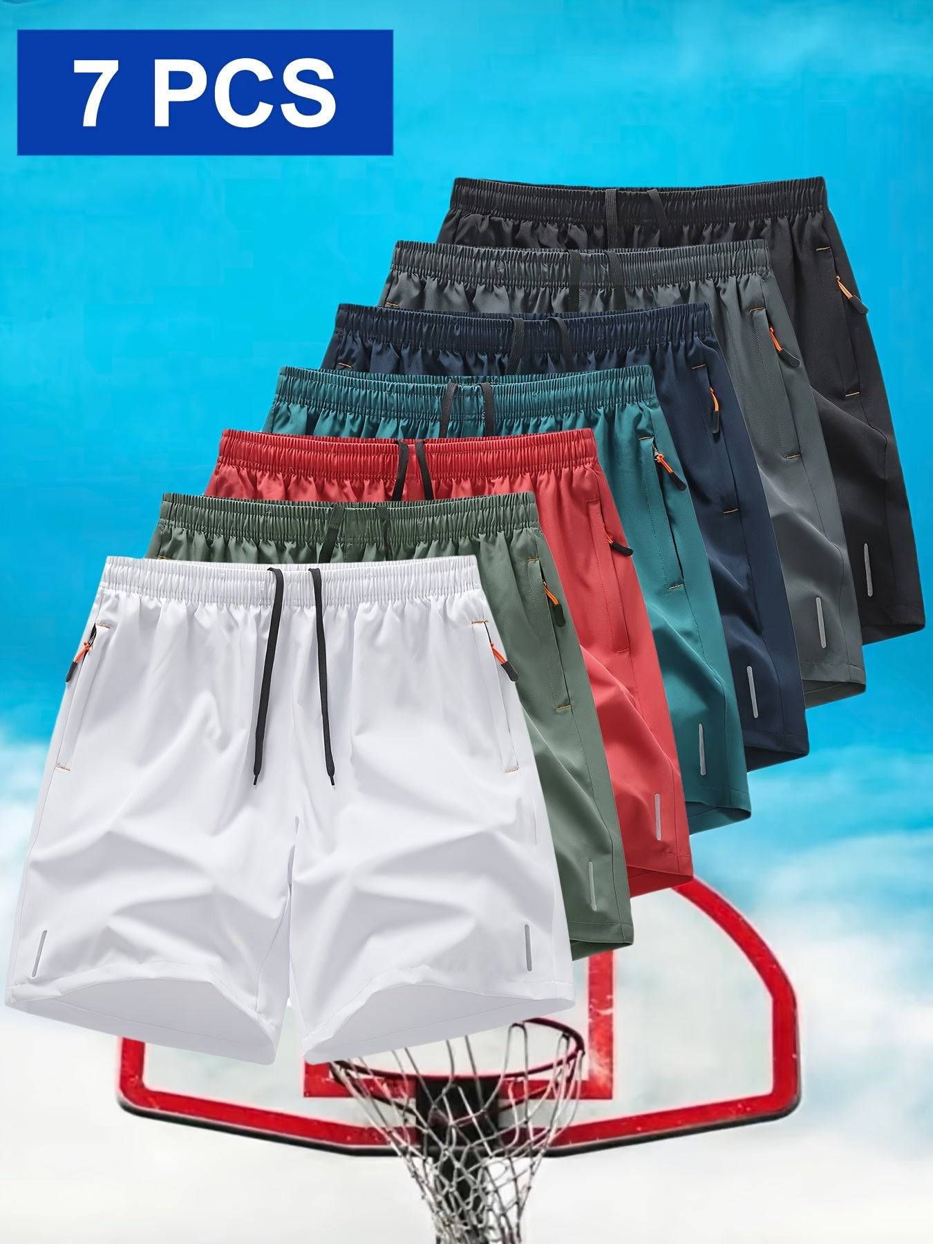 Men’s Casual Shorts 7-Pack – Wrinkle-Free Polyester Blend, Embossed Design, Solid Colors