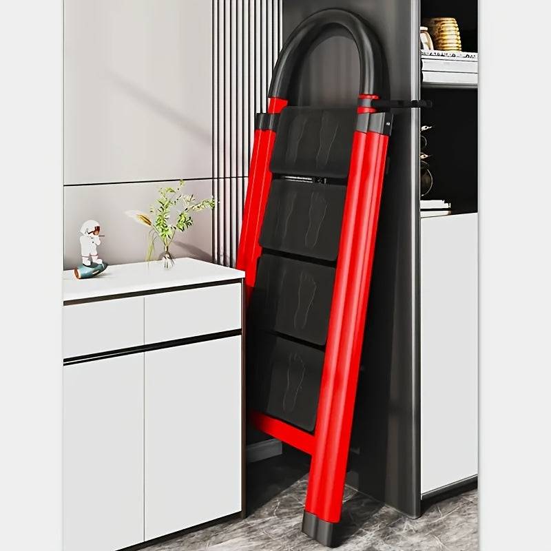 Heavy-Duty Folding Ladder 500 lbs Capacity, Steel Step Stool with Anti-Slip Pedals, Safety Buckle and Non-Slip Foot Pads for Home Use