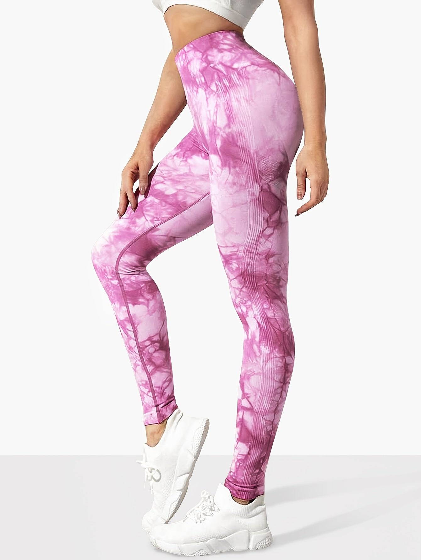 3-pack women’s seamless high-waisted tie-dye leggings, butt-lifting compression fit, multicolor 9/10 sports pants
