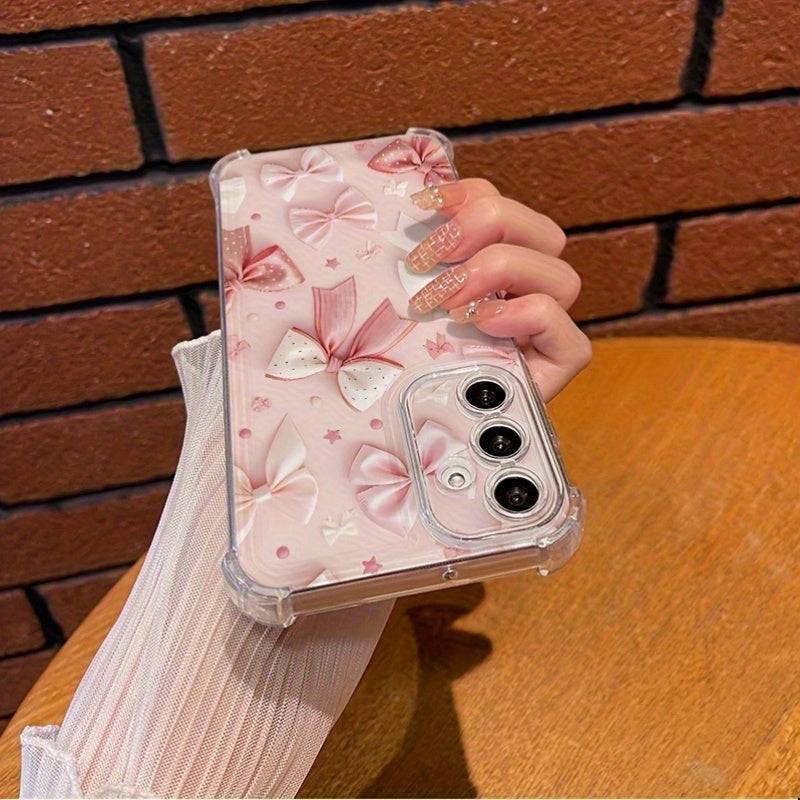 Aesthetic Bow Ribbon Phone Case Pink Stylish Transparent Shockproof Cover Soft Anti-Drop Design for Samsung Galaxy A14–A16, A22, A25–A26, A34–A36, A53–A56