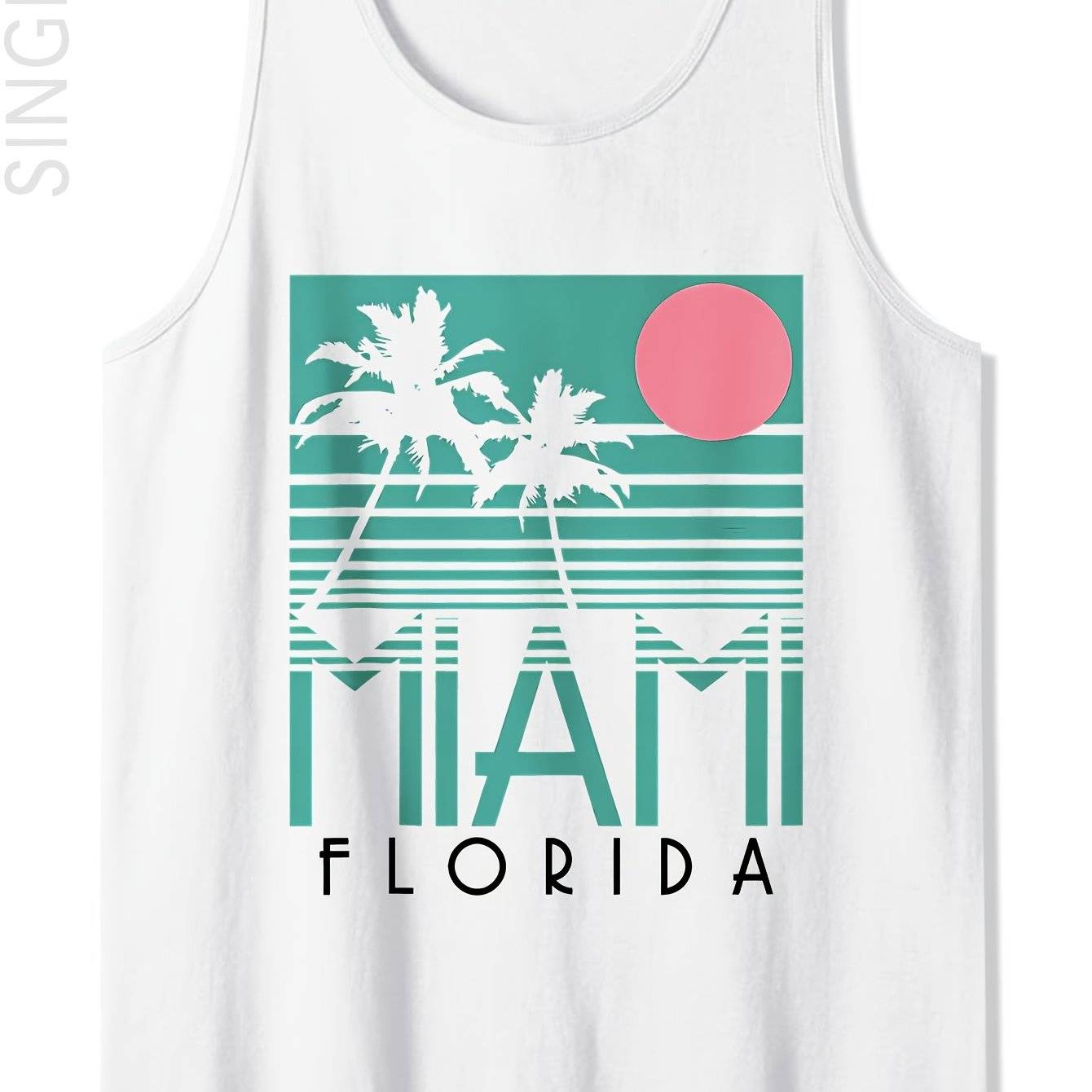 Men’s Sleeveless Tank Top Cotton Crew Neck Miami Beach Graphic Casual & Comfy Fit