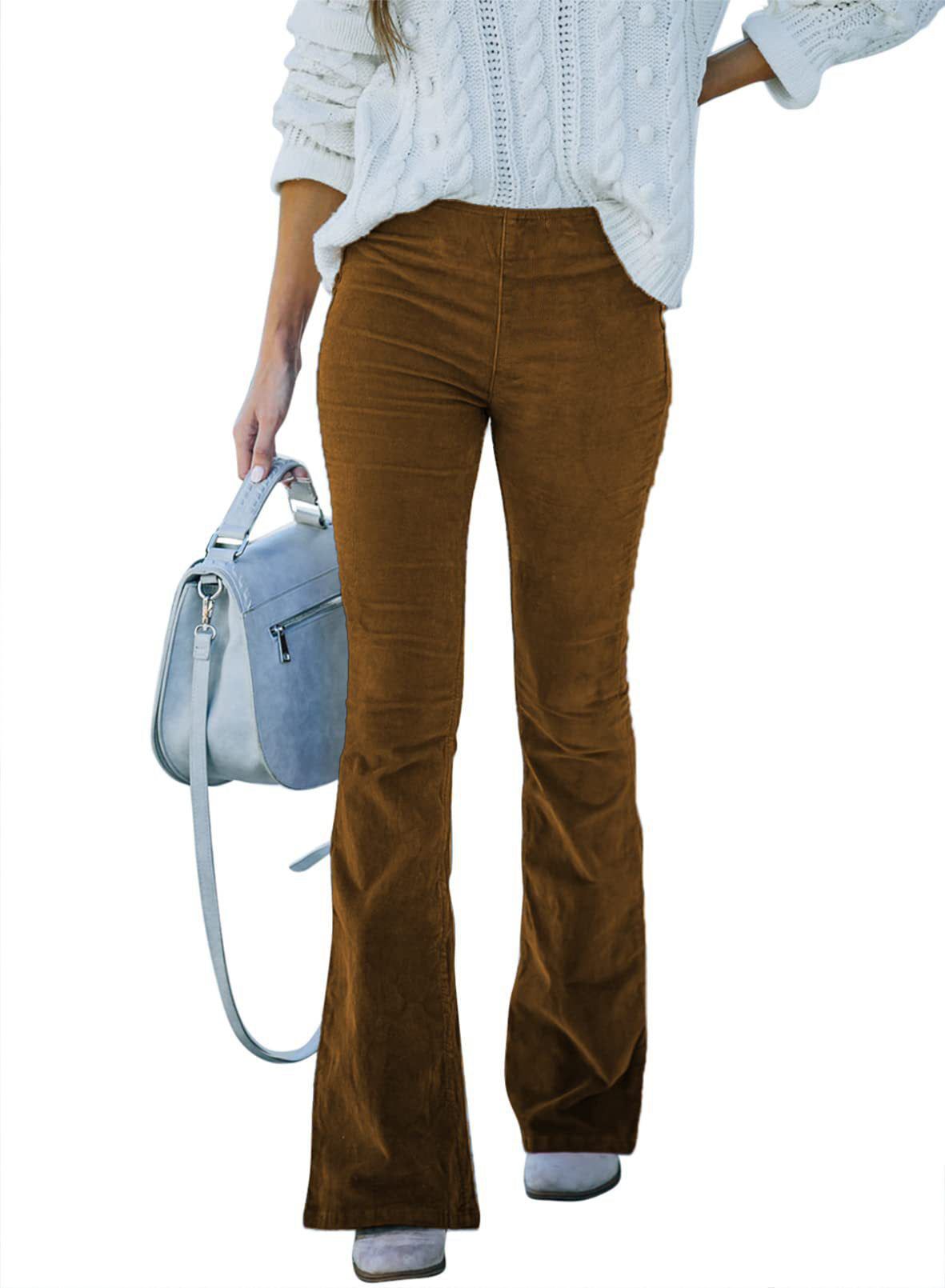 Womens High Waist Corduroy Flared Pants Slim Fit
