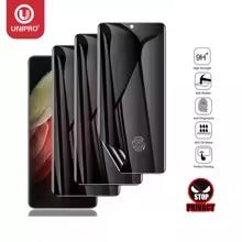 Hydrogel screen protector with fast exhaust and bubble-free installation, offering anti-spy privacy and full screen coverage for Samsung models.