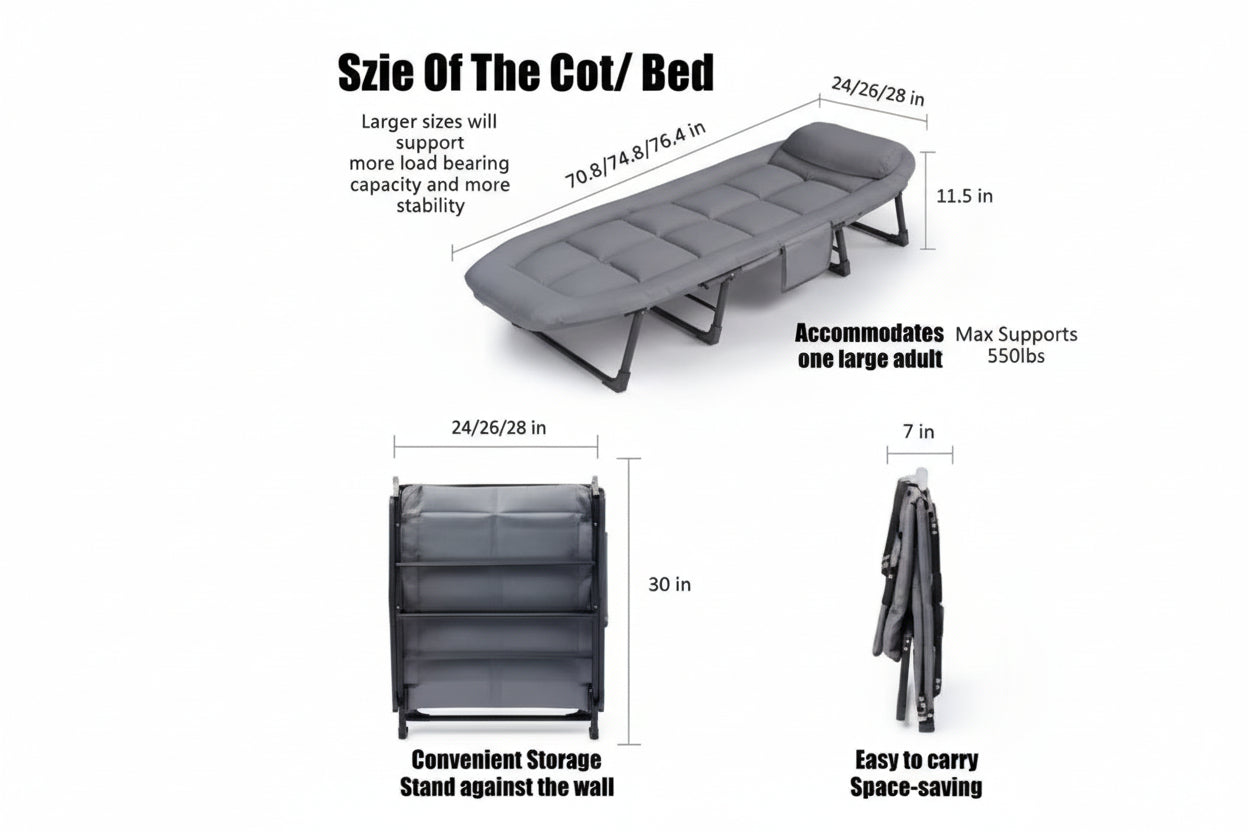 Adjustable Folding Bed with Mattress for Indoor Outdoor