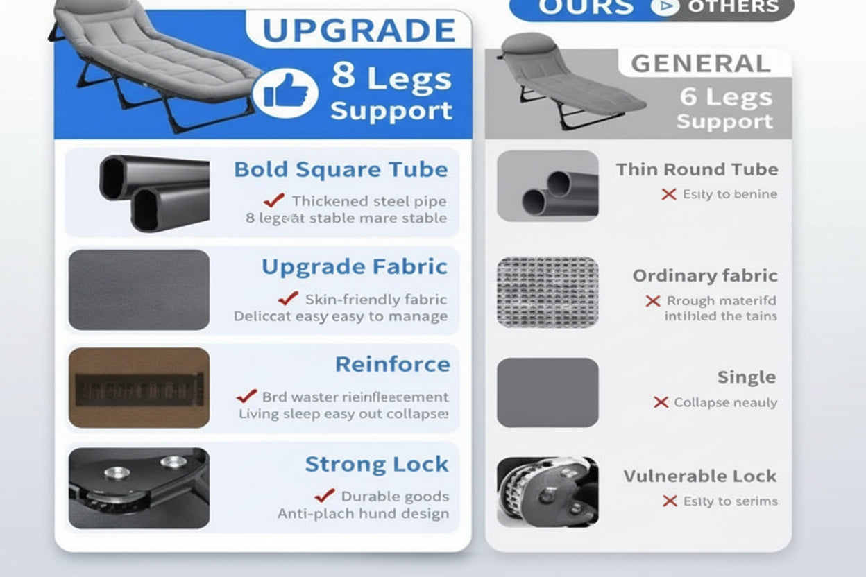 Adjustable Folding Bed with Mattress for Indoor Outdoor