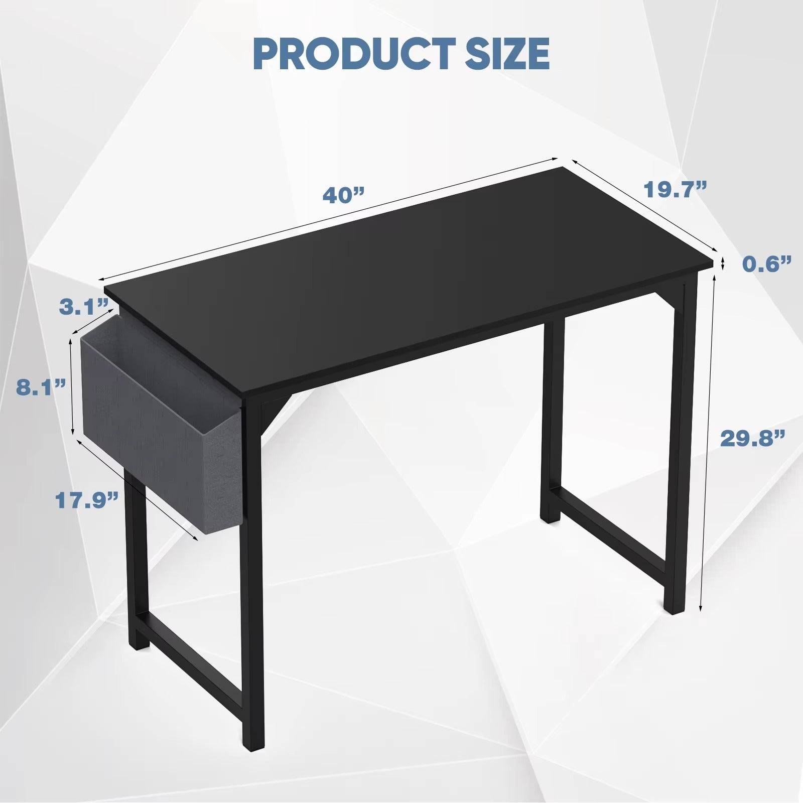 Steel Frame Computer Desk With Wood Top Storage Bag And Hook
