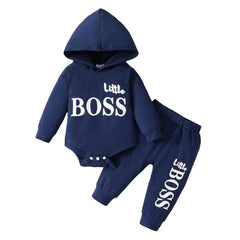 Newborn Baby Boy Hooded Suit Long Sleeve Letter Bodysuit+Pants Toddler Boy Autumn Sport Style Sweatsuit - PMMNAPOLES