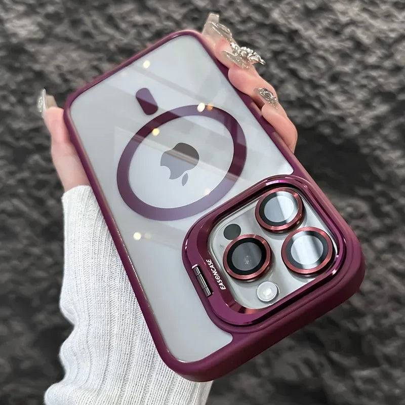 Luxury Magnetic Shockproof Phone Case Stand Glass Lens Protector Cover - PMMNAPOLES