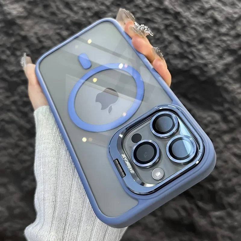 Luxury Magnetic Shockproof Phone Case Stand Glass Lens Protector Cover - PMMNAPOLES