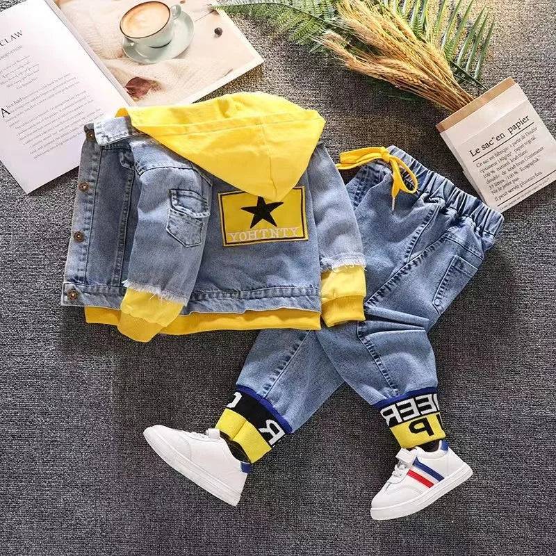 Spring and autumn children's denim set, new Korean version, jacket, fashionable jeans, handsome two-piece set - PMMNAPOLES