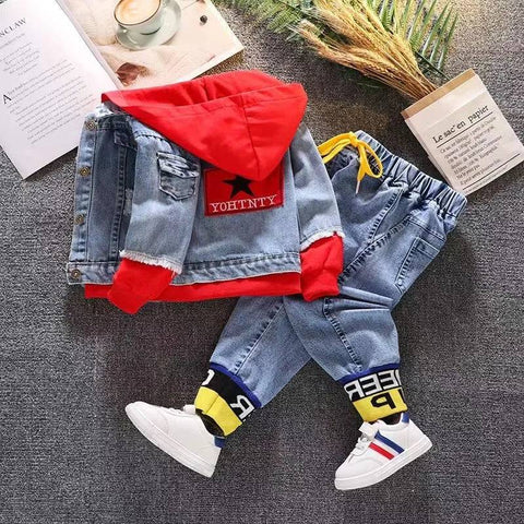 Spring and autumn children's denim set, new Korean version, jacket, fashionable jeans, handsome two-piece set - PMMNAPOLES