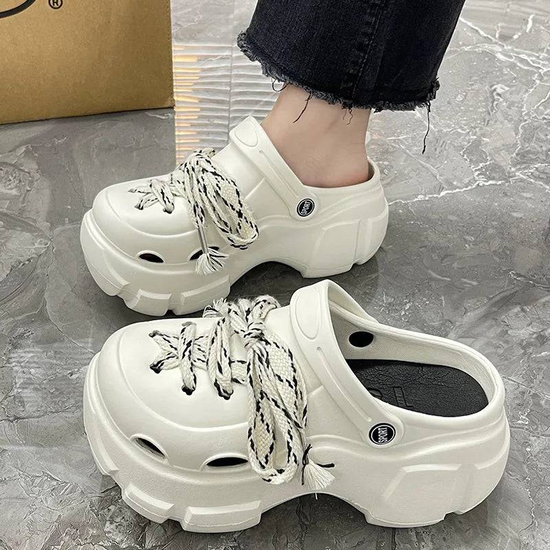 EVA Thick Sole Hole Shoes Cute Cartoon 8cm High Heel Slippers Casual Soft Sole Anti slip Women's Garden Shoes - PMMNAPOLES