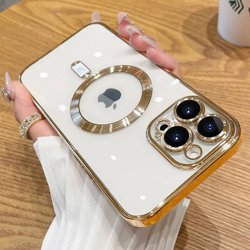 Luxury Magnetic Wireless Charging Case For Magsafe Clear Plating Silicone Soft Cover - PMMNAPOLES