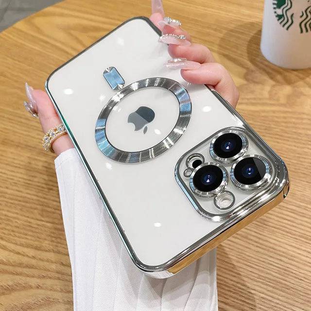 Luxury Magnetic Wireless Charging Case For Magsafe Clear Plating Silicone Soft Cover - PMMNAPOLES