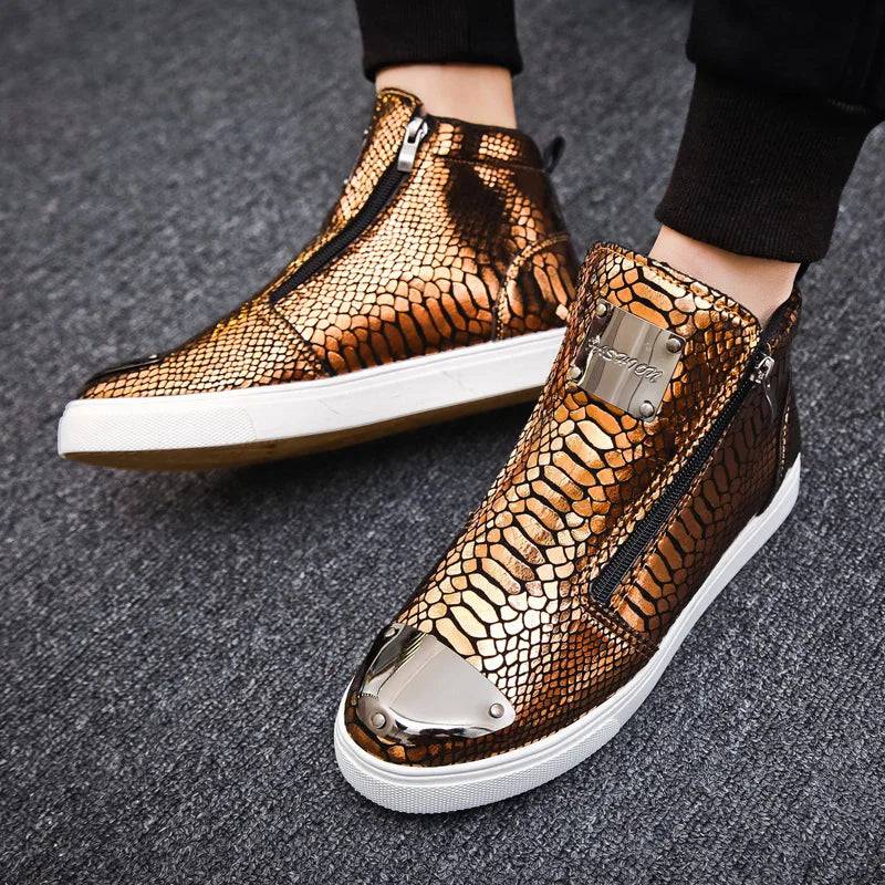 Hot Zipper High Top Sneakers Men Fashion Crocodile Leather Shoes For Men Luxury - PMMNAPOLES