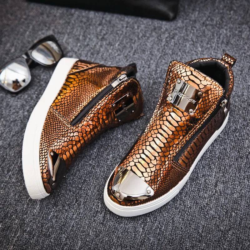 Hot Zipper High Top Sneakers Men Fashion Crocodile Leather Shoes For Men Luxury - PMMNAPOLES