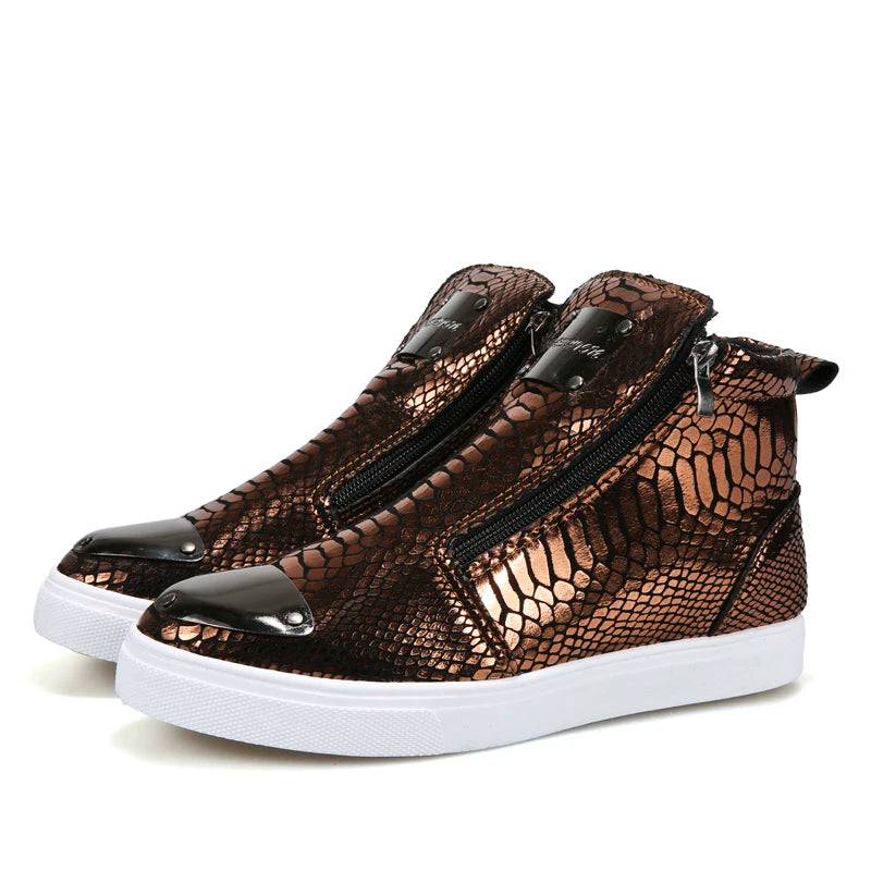 Hot Zipper High Top Sneakers Men Fashion Crocodile Leather Shoes For Men Luxury - PMMNAPOLES