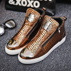 Hot Zipper High Top Sneakers Men Fashion Crocodile Leather Shoes For Men Luxury - PMMNAPOLES