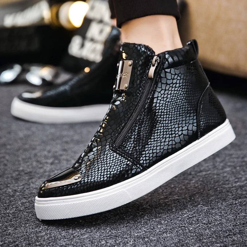 Hot Zipper High Top Sneakers Men Fashion Crocodile Leather Shoes For Men Luxury - PMMNAPOLES