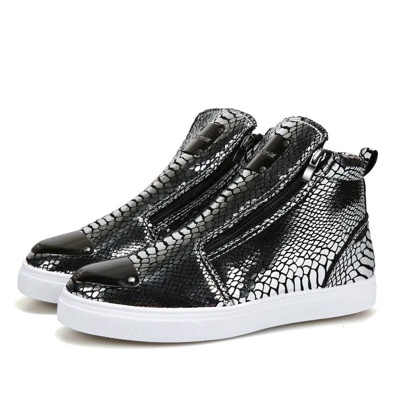 Hot Zipper High Top Sneakers Men Fashion Crocodile Leather Shoes For Men Luxury - PMMNAPOLES